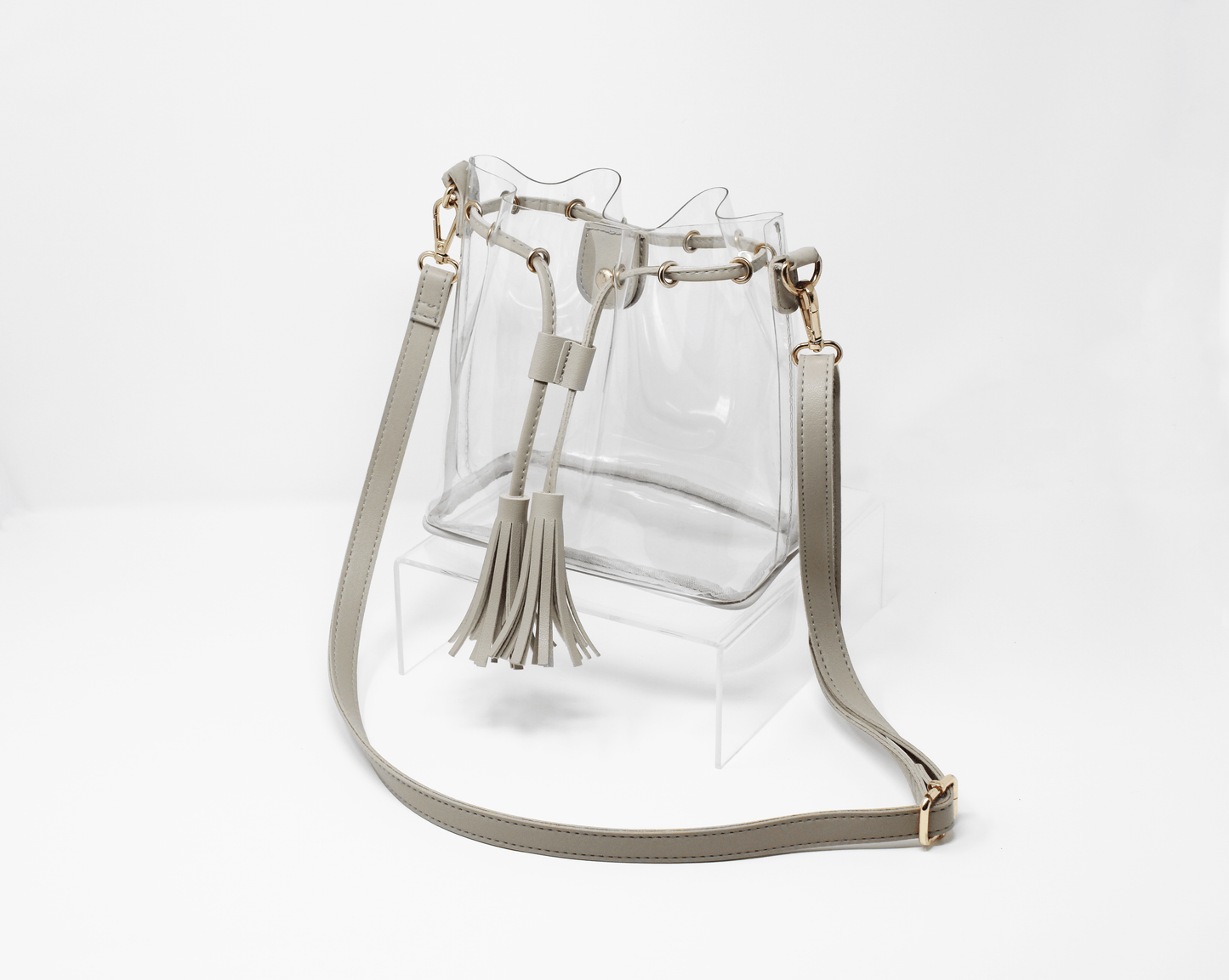 grey clear stadium bag with gold hardware clearlee game day bag