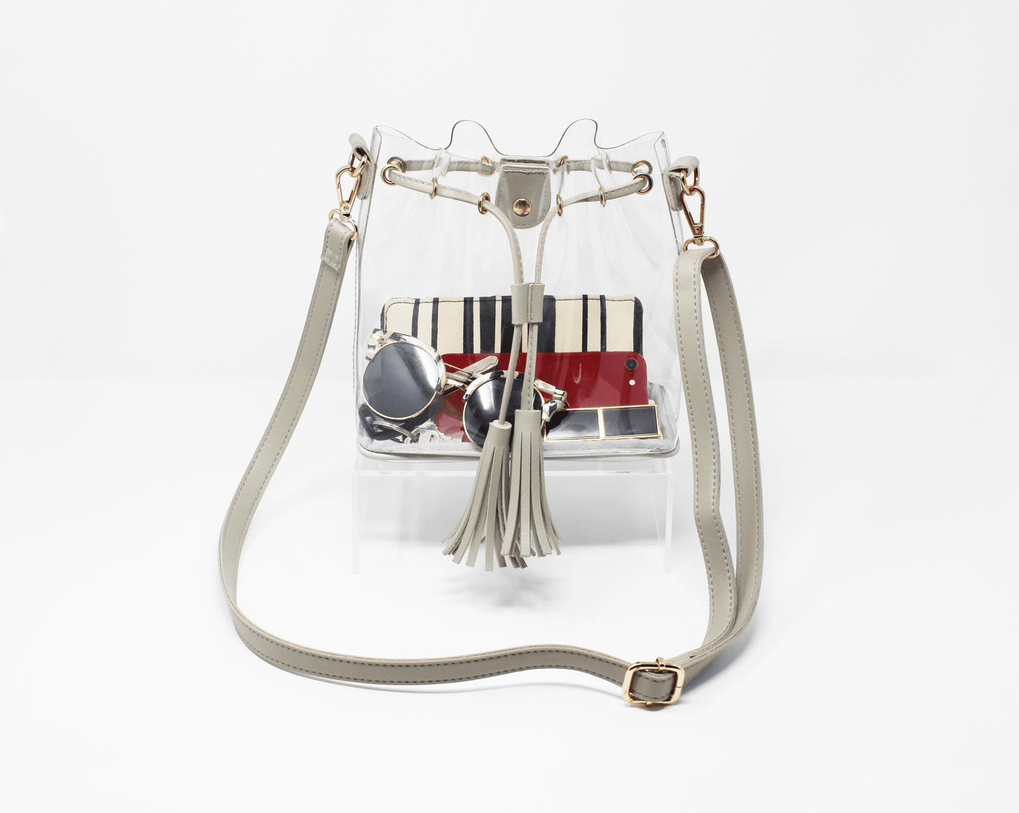cute grey clear crossbody bag for stadiums game day bucket bag clearlee
